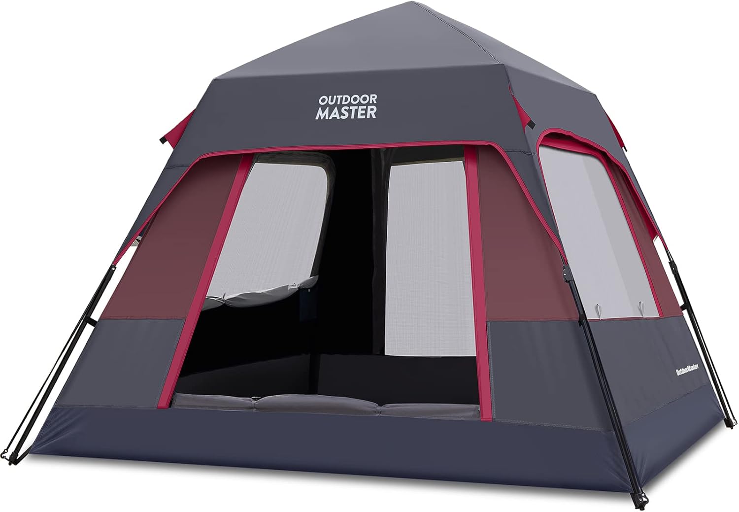 6 Person Pop Up Camping Tent - Black Red N377976