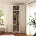 L-Shape Armoire Wardrobe Closet with Frosted Glass Doors, Wooden Storage Cabinet, Warm Grey T792895