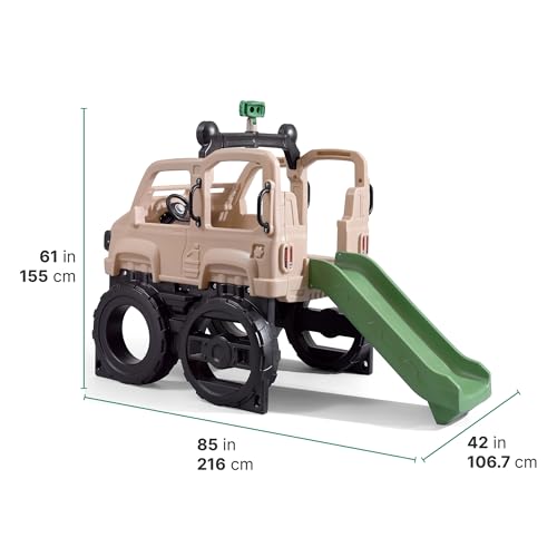 Safari Truck Climber Playset with Slide, Climbing Wall, Steering Wheel, and Binoculars, Brown B237763