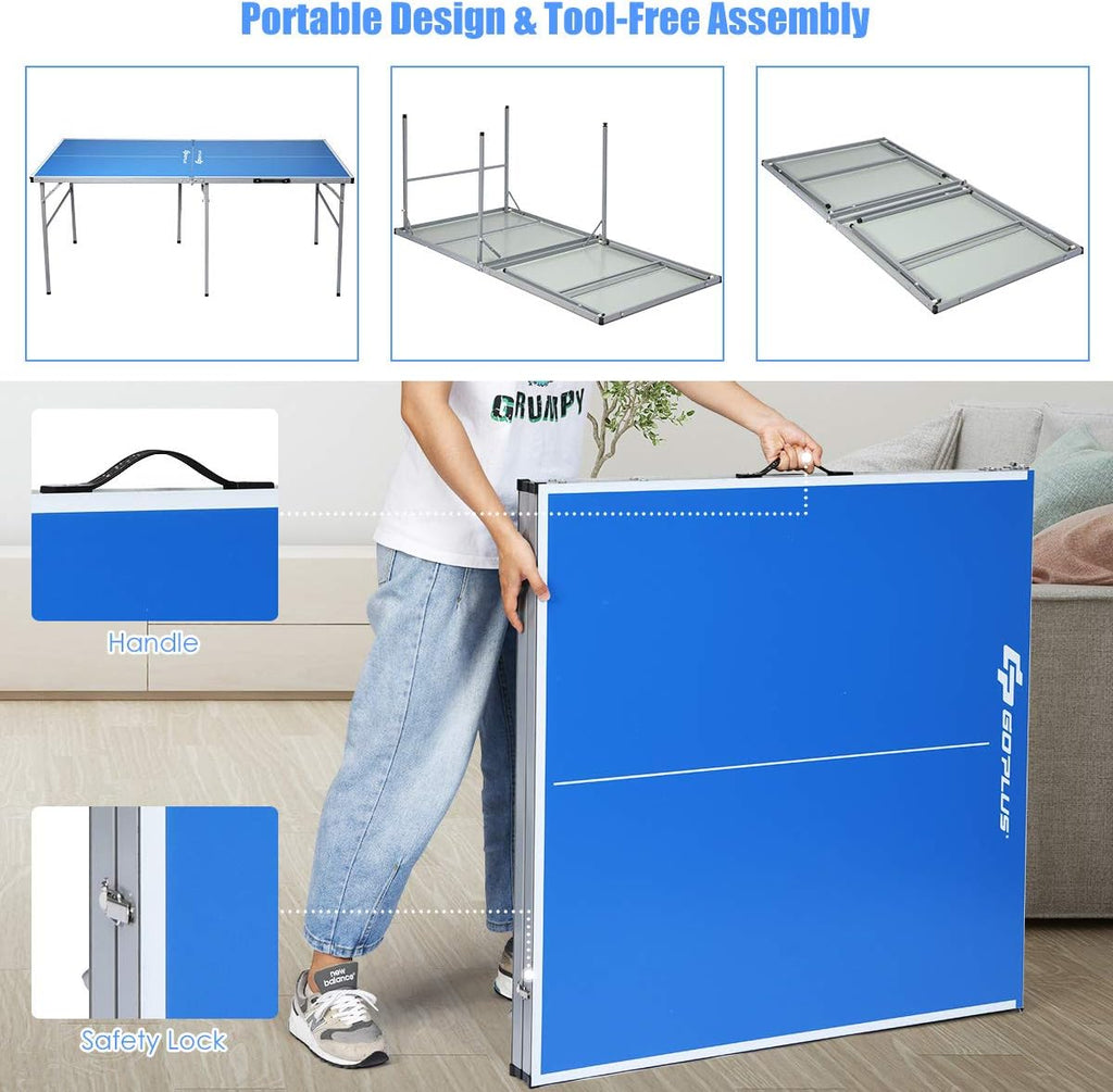 Foldable Ping Pong Table with Net, 2 Paddles and Ping Pong Balls R7910
