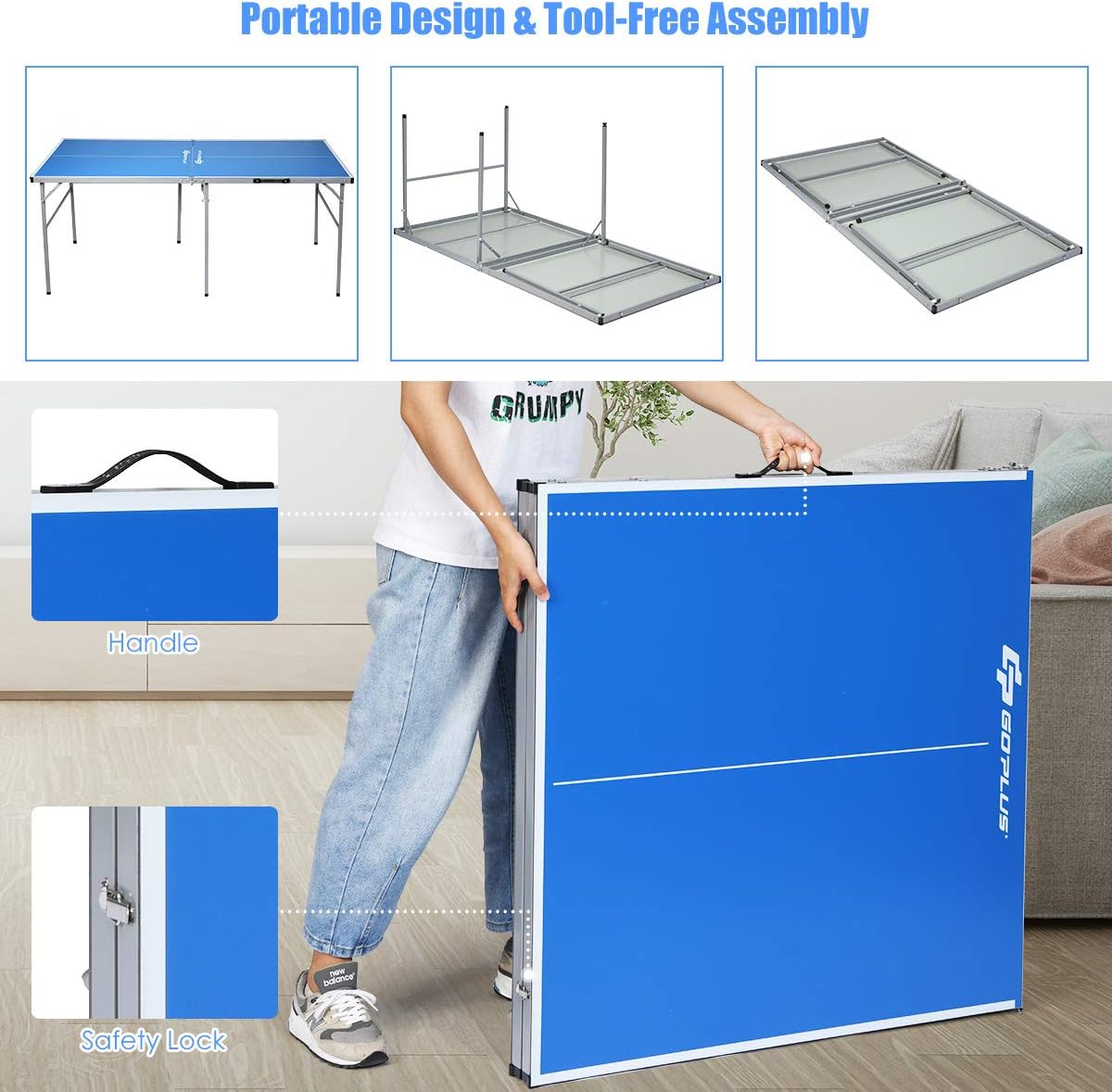 Foldable Ping Pong Table with Net, 2 Paddles and Ping Pong Balls R7910