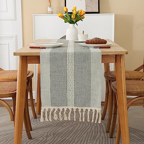 Brown 36 inches Linen Table Runner with Tassel W285532