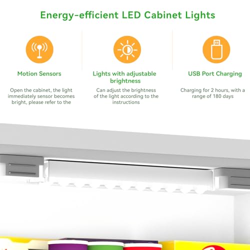 Grey 50" LED Kitchen Pantry Cabinet with Doors and Adjustable Shelves Q79979