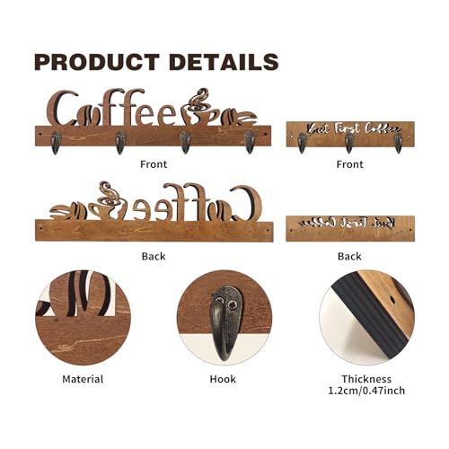 3 Pack Wall Mounted Wooden Coffee Mug Shelf with 10 Hooks J15873