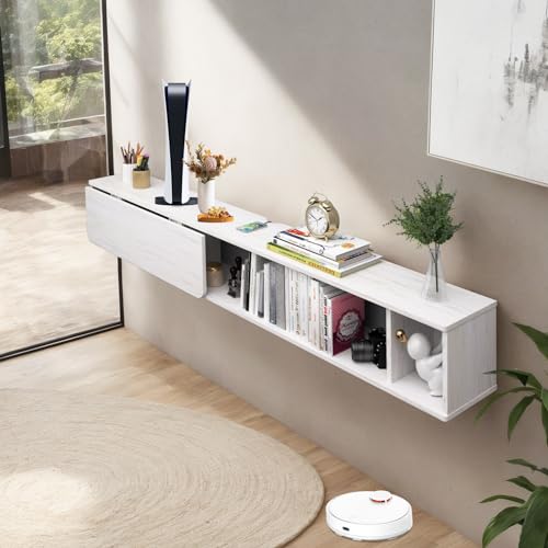 70'' Wall Mounted Desk with Storage Shelves Dark Grey D954