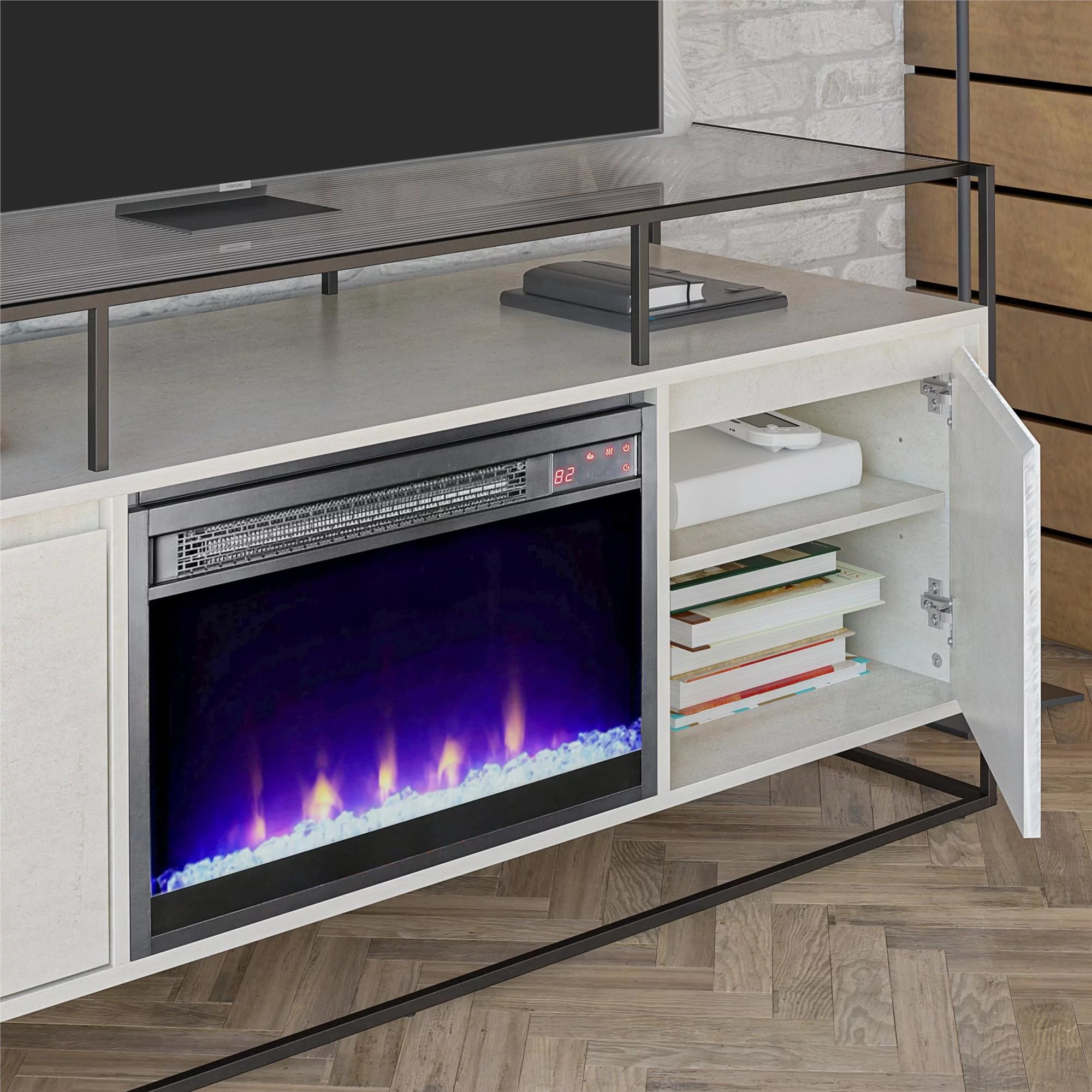 Plaster TV Stand with Electric Fireplace S8933