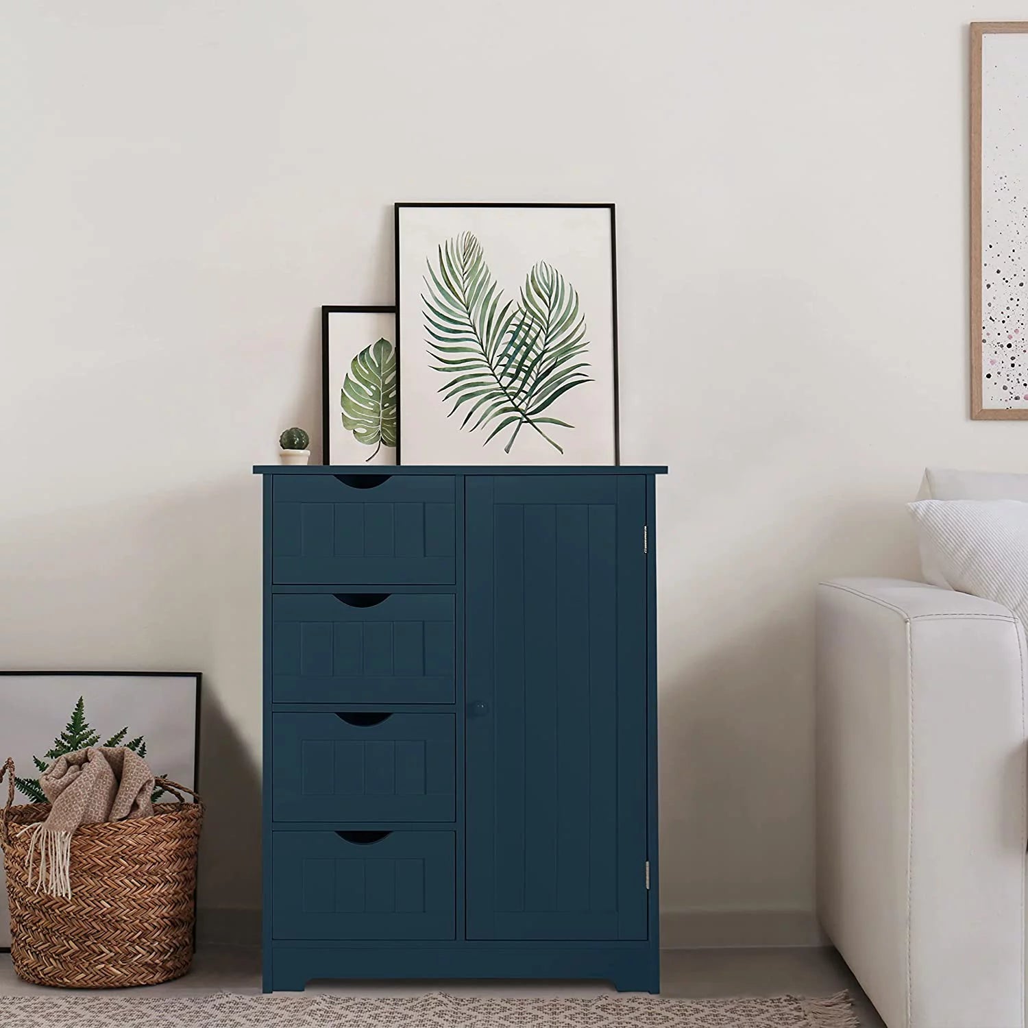 Blue 4 Drawer Storage Cabinet with Cupboard G667