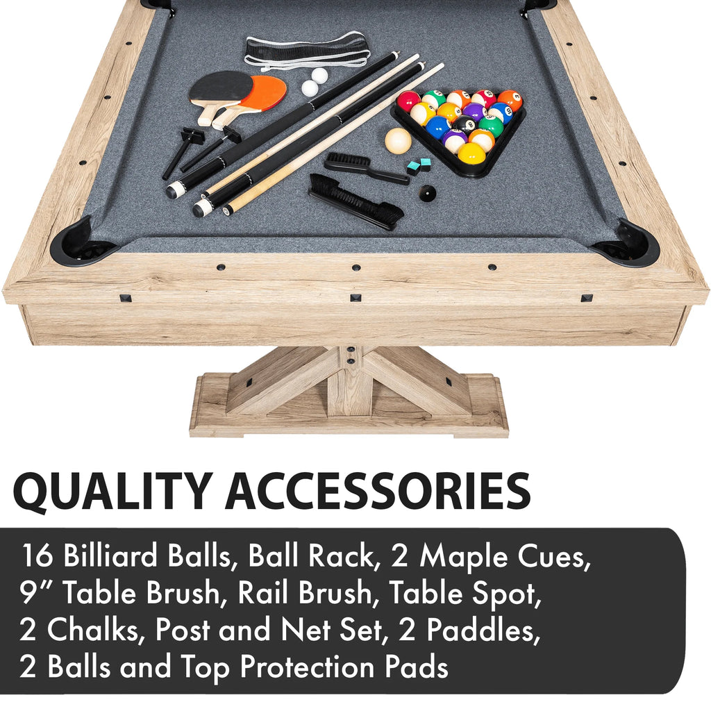 7-ft 3 in 1 Multi Game Pool Table with Dining and Table Tennis Tables B994