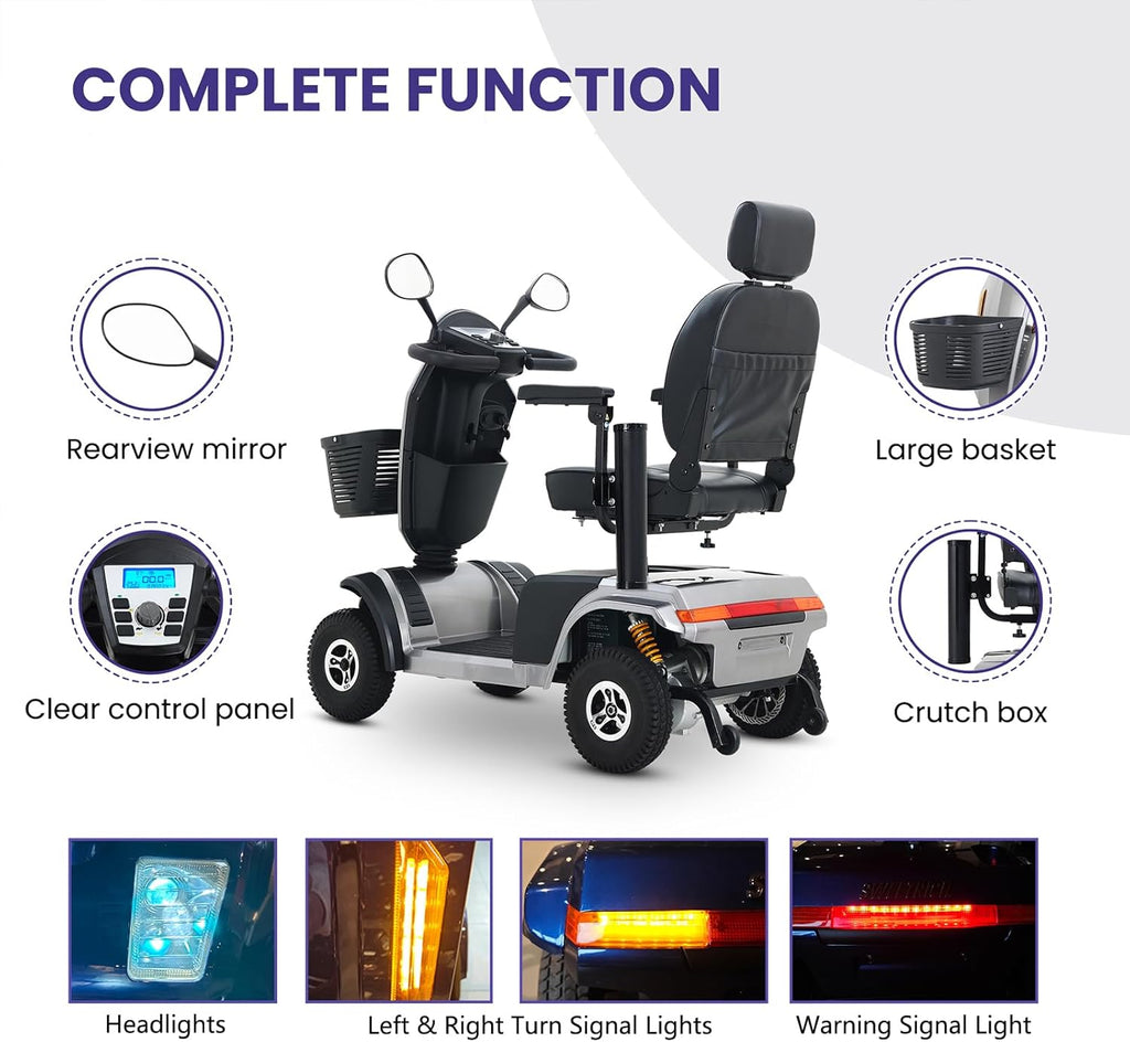 4 Wheel Electric Mobility Scooter, 350lbs Capacity, Grey P934