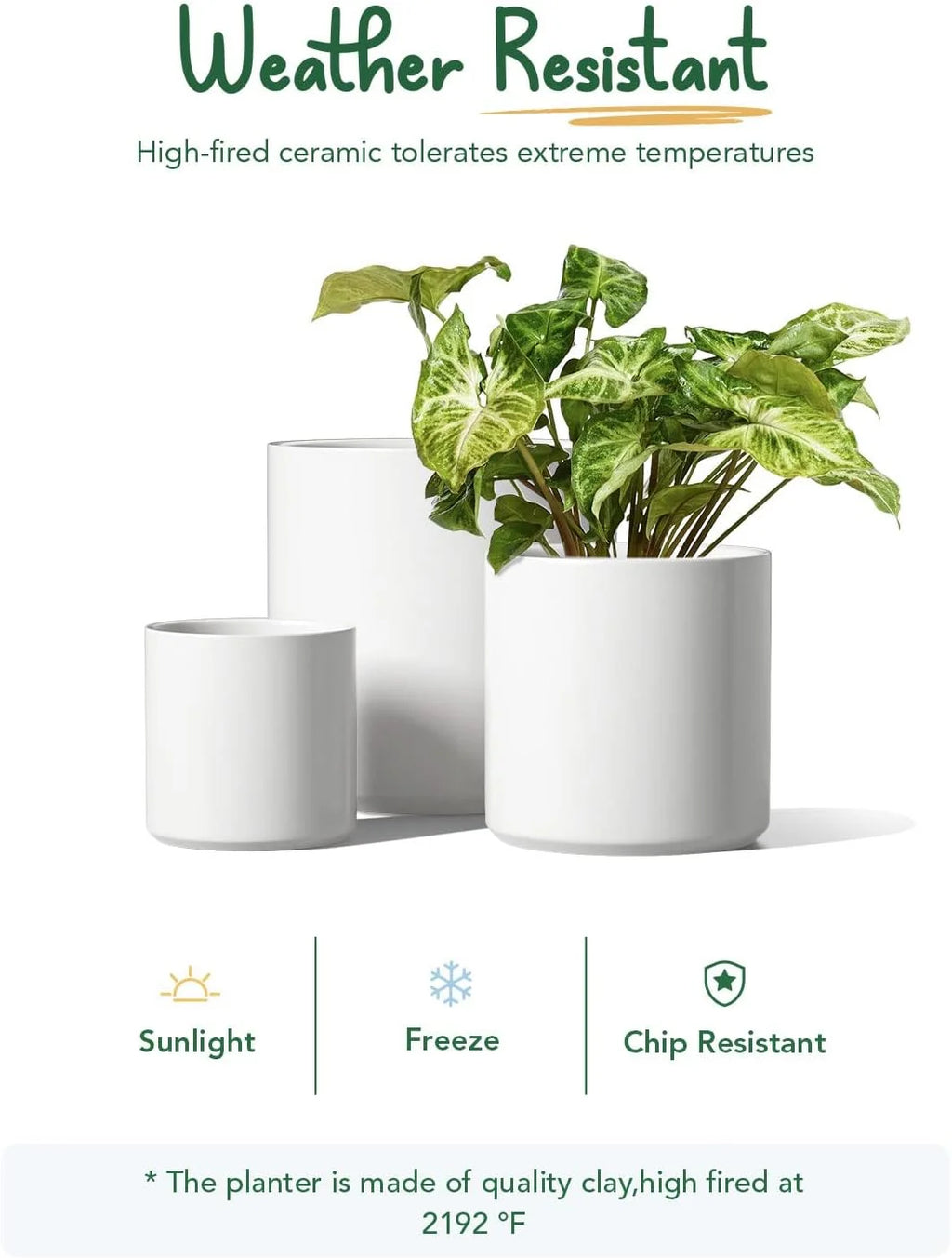 10/8/6 Inch White Ceramic Plant Pots Set of 3 R2357