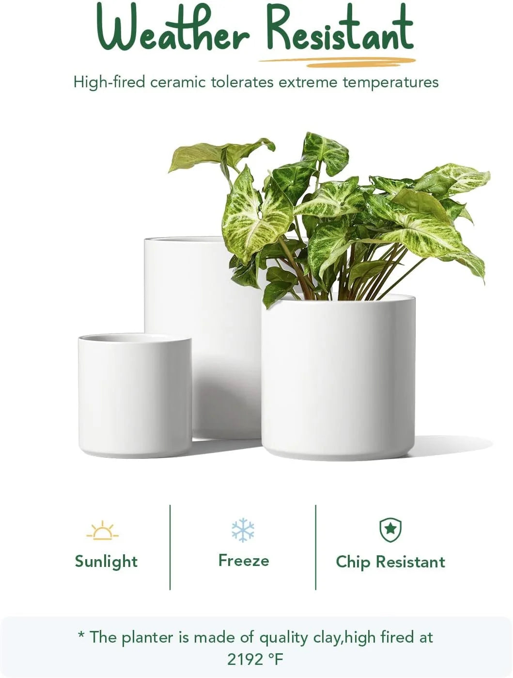 10/8/6 Inch White Ceramic Plant Pots Set of 3 R2357