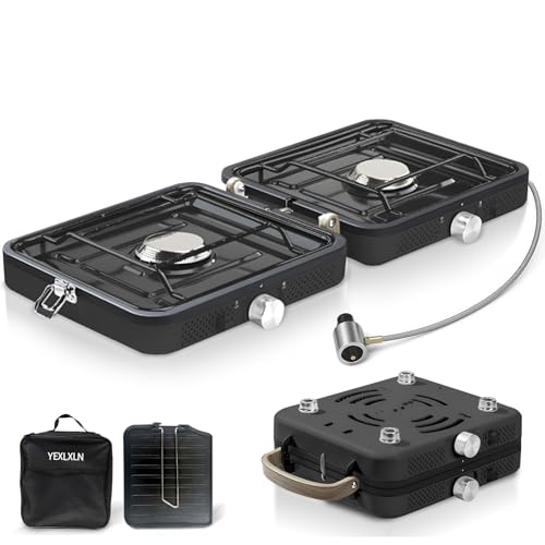 2-Burner Foldable Propane Camp Stove with Griddle and Carrying Bag L7176