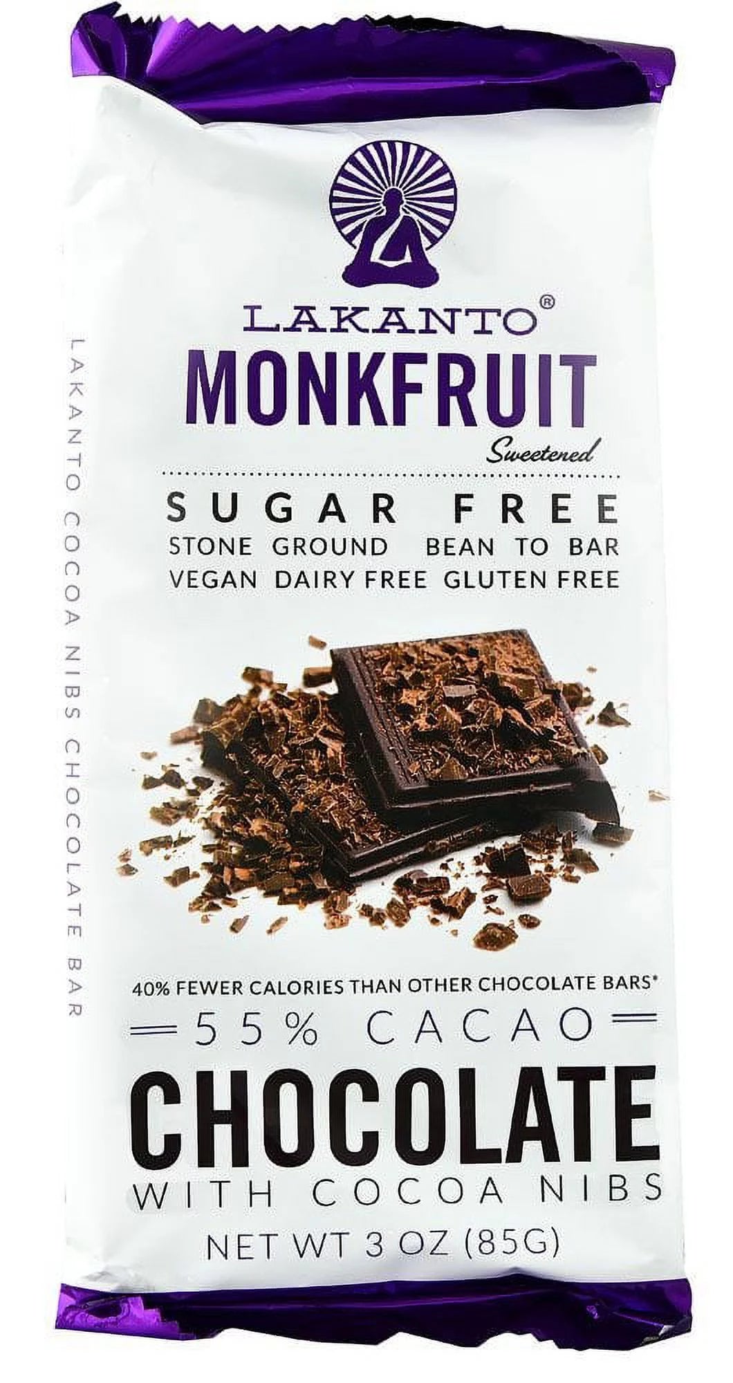 Monkfruit Sweetened Dark Chocolate Bar With Cacao Nibs Case Of 8 3 Oz. J74119
