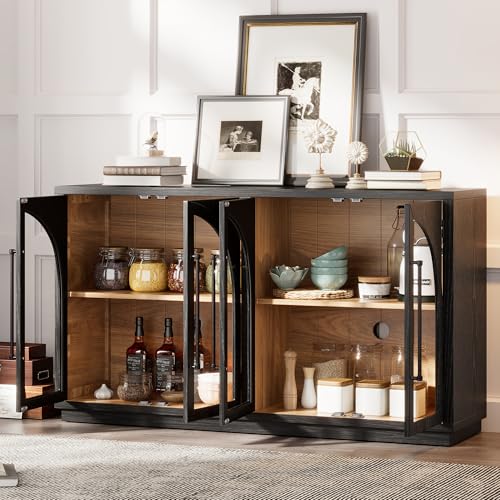 Navy Blue 60-Inch Glass Doors Sideboard with Adjustable Shelves U252