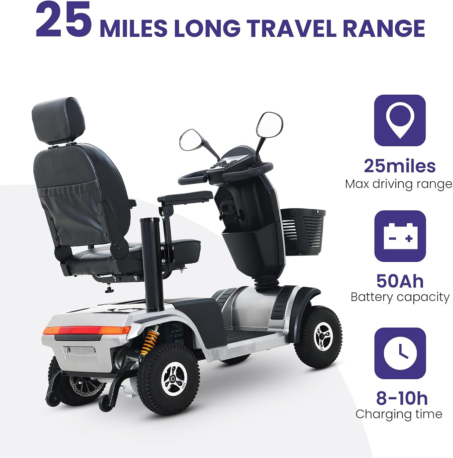 4 Wheel Electric Mobility Scooter, 350lbs Capacity, Grey P934