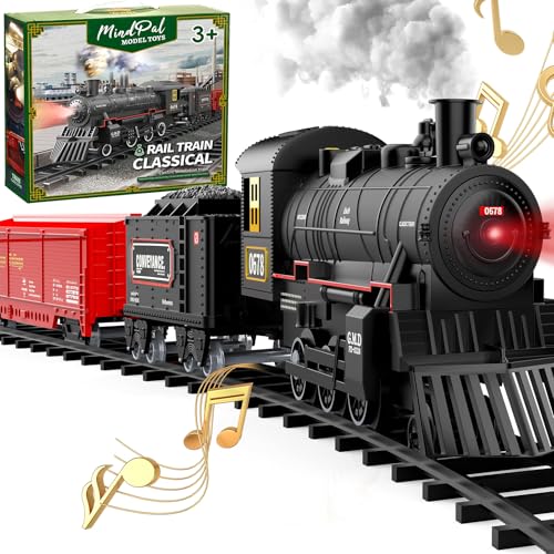 Electric Train Set with Smoke, Lights & Sound, Steam Locomotives, Cars and Tracks P3798