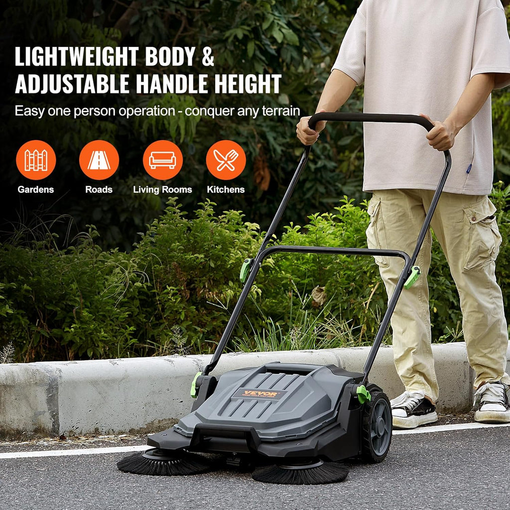 25.6" Sweeping Width Manual Non-Electric Floor Sweeper with 5-Gallon Waste Container X520