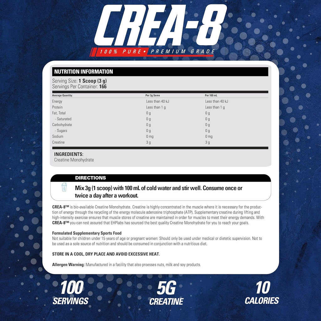Creatine Monohydrate Powder, Unflavored - 100 Servings (500g) S2190