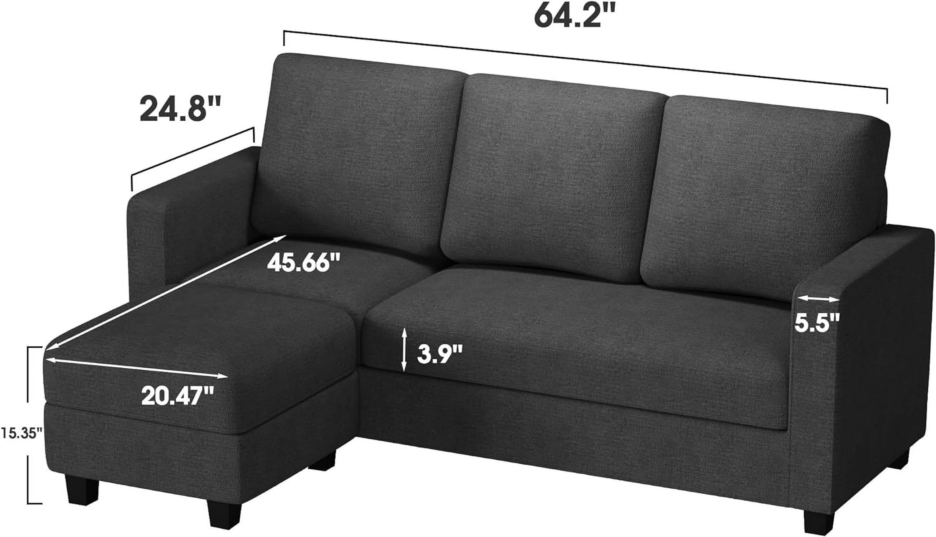 Dark Grey Linen L-Shaped Sectional Sofa R229111