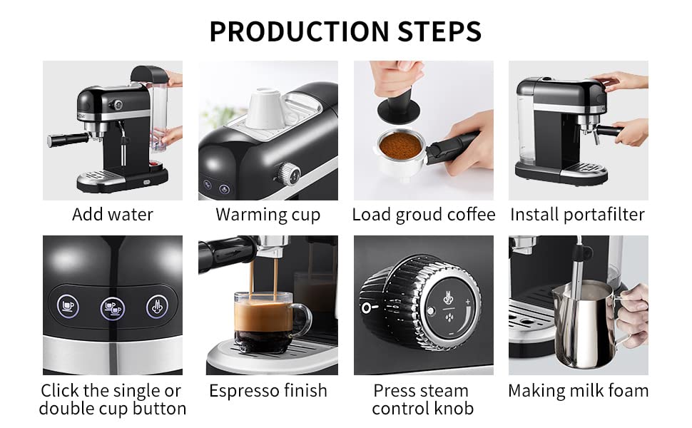 Black 20 Bar Espresso Machine with 1.4 L Water Tank H811746
