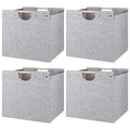 4 Pack Beige Fabric Storage Cubes with Wooden Handles G9048