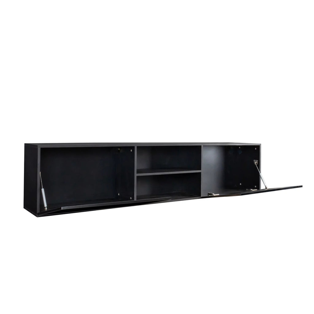 Floating TV Stand with Shelf and Clamshell Doors H1027