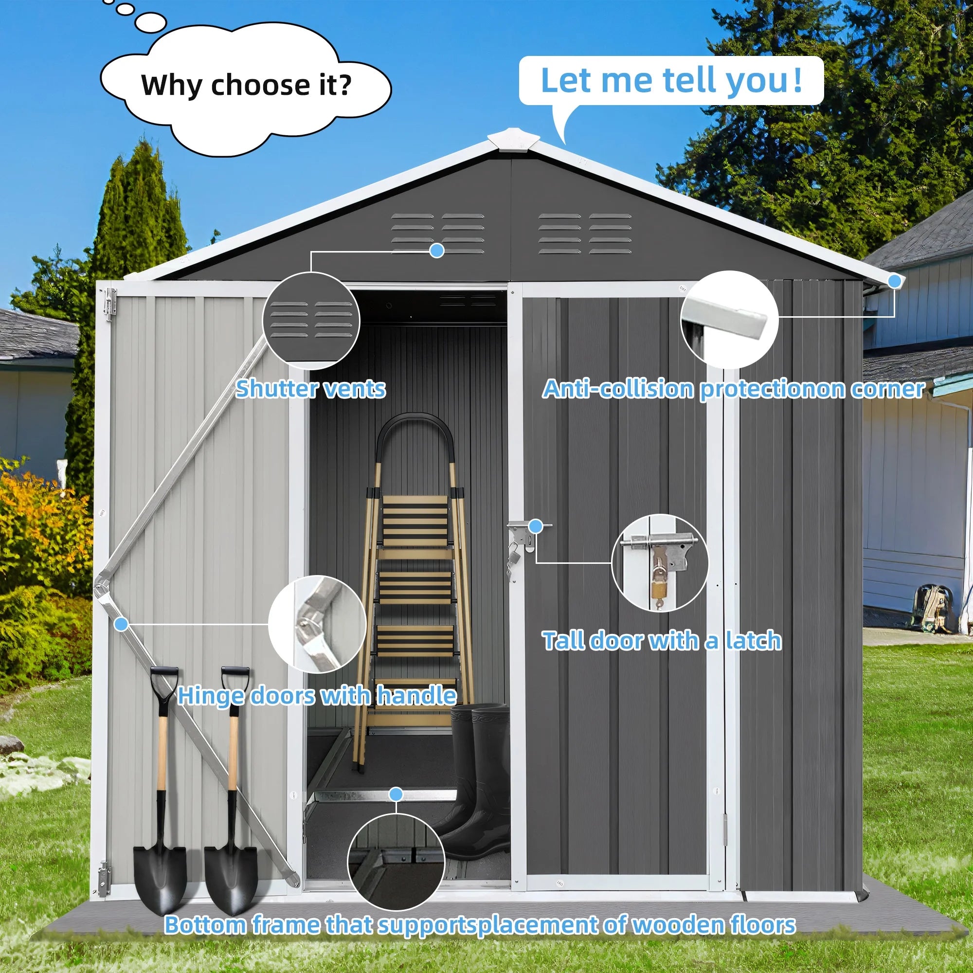 6' x 4' Galvanized Steel Outdoor Storage Shed with Lockable Doors O659802