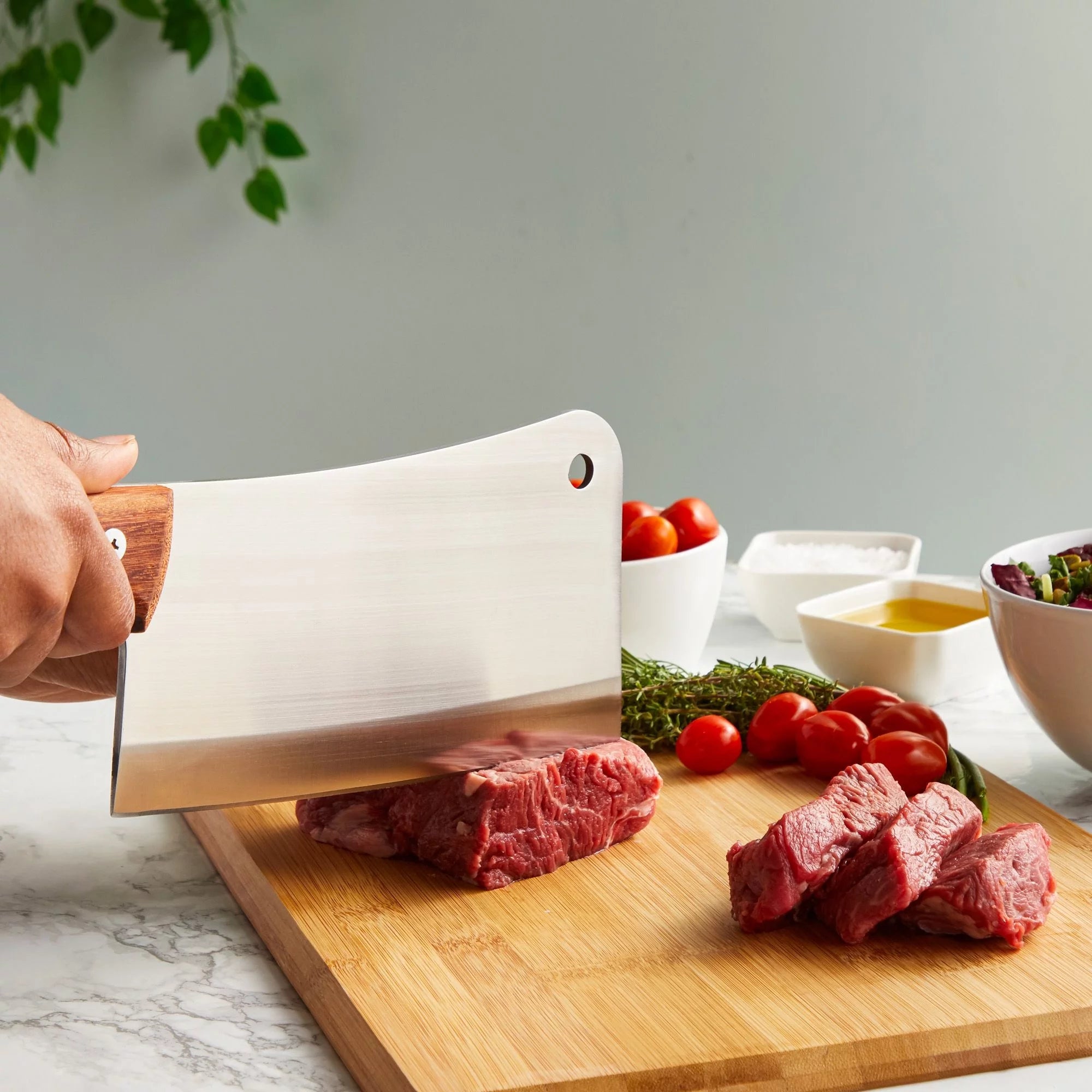 Stainless Steel Meat Cleaver Knife with Wooden Handle, 8 In E373