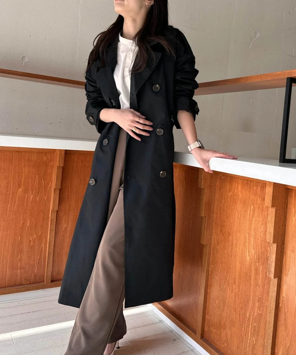 Oversized Double-Breasted Long Trench Coat X143