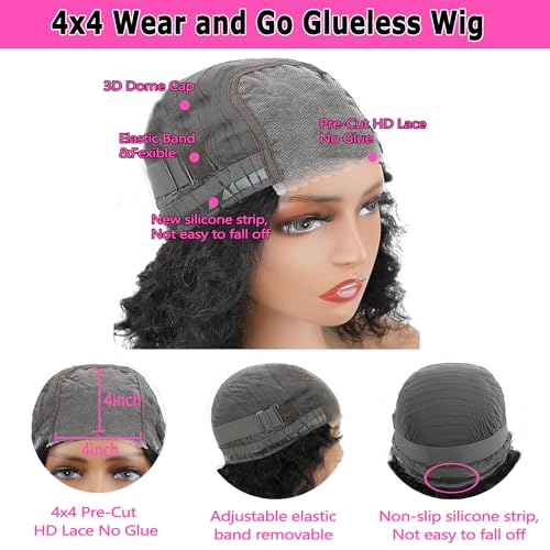 Deep Wave Curly Bob Lace Front Wig Human Hair 4x4 Lace Closure 180% Density 12in J3660