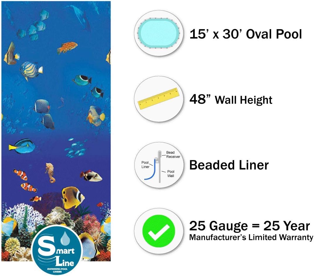 15-Foot-by-30-Foot Oval 48-Inch Wall Height 25 Gauge Virgin Vinyl Above-Ground Swimming Pool Liner G417442