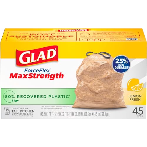 45 Count 13 Gallon Tall Kitchen Drawstring Garbage Bags V547