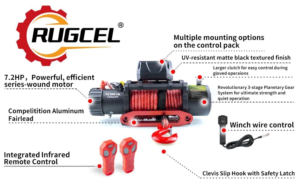 13500lb Waterproof Electric Synthetic Rope Winch with Hawse Fairlead K362484
