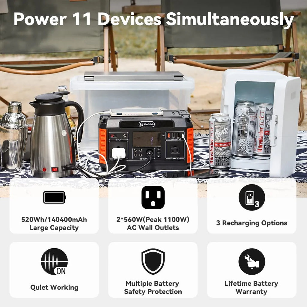 560W Portable Power Station, 520Wh/140400mAh Solar Generator D822