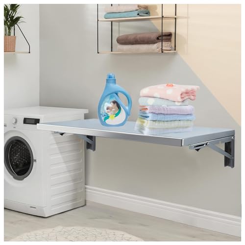 Stainless Steel Wall Mounted Folding Table with Metal Brackets, 120x40cm B2861
