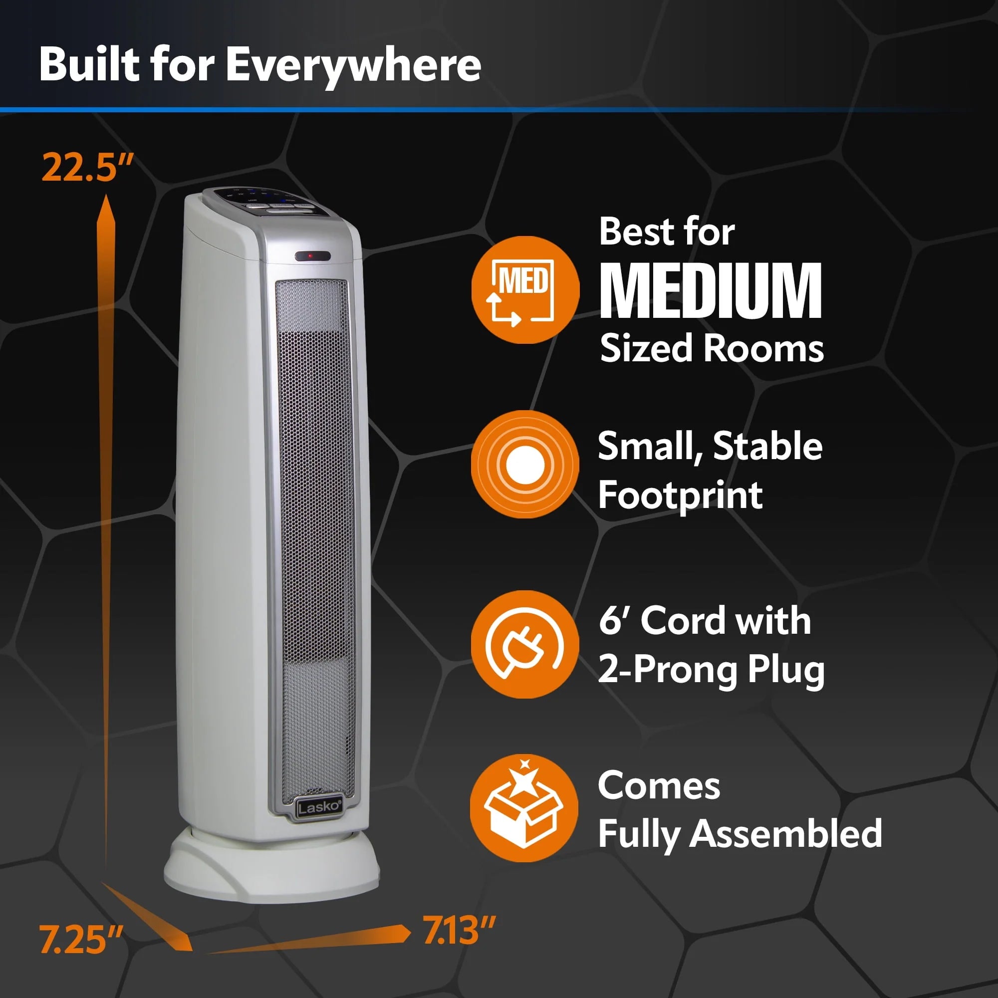 22.5 1500W Oscillating Ceramic Tower Electric Space Heater White U82093