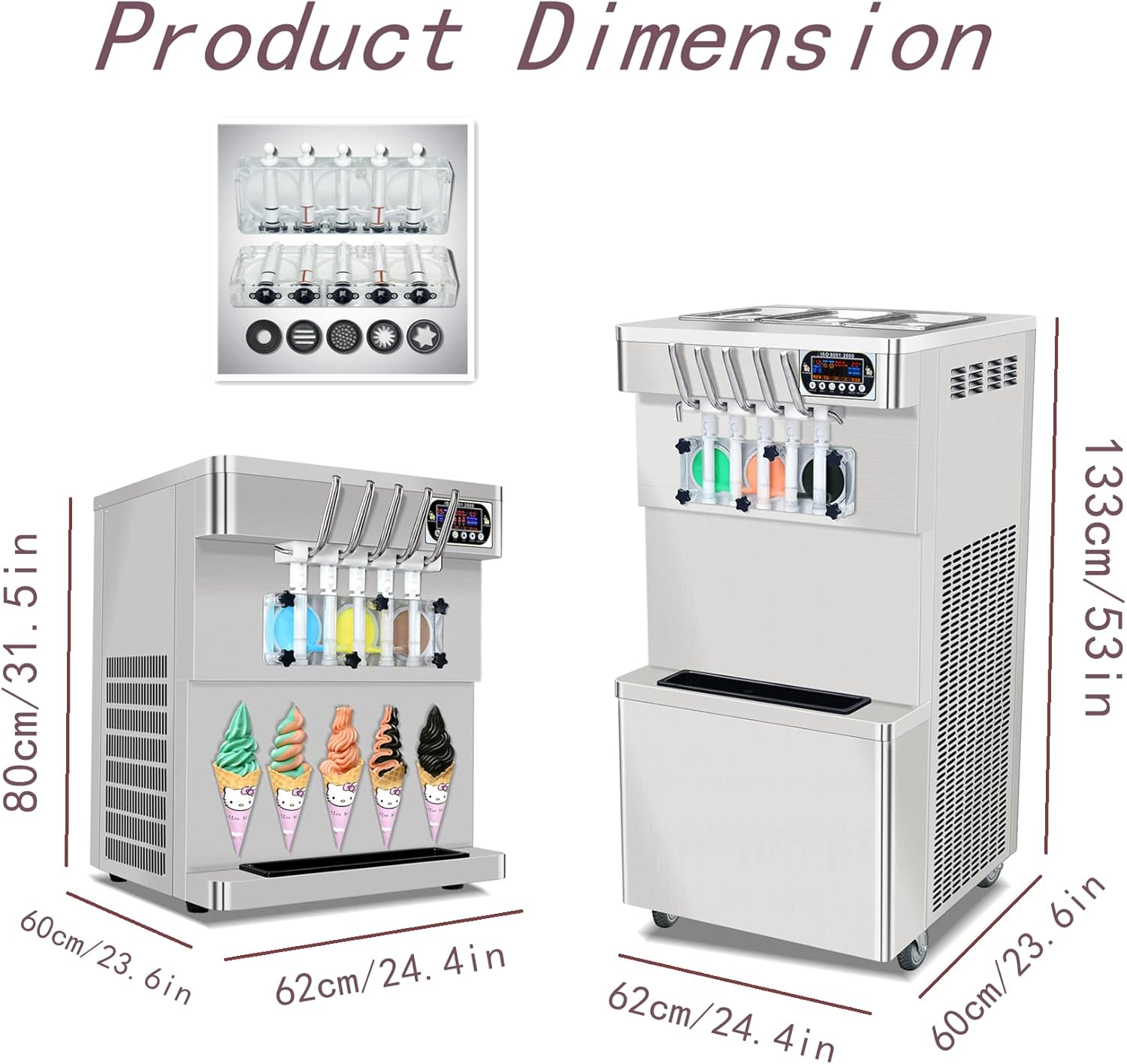 3+2 mixed Flavors Soft Serve Ice Cream Maker, 5 Flavors Ice Cream Machine with Full Transparent Discharge Door & 5 Different Shapes of Mold & Upper Tank Refrigerated N94783