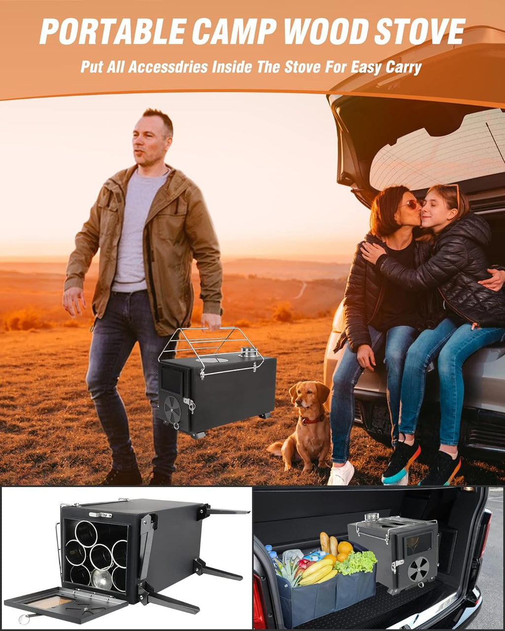 Portable Wood Burning Stove with Chimney Pipes A53595