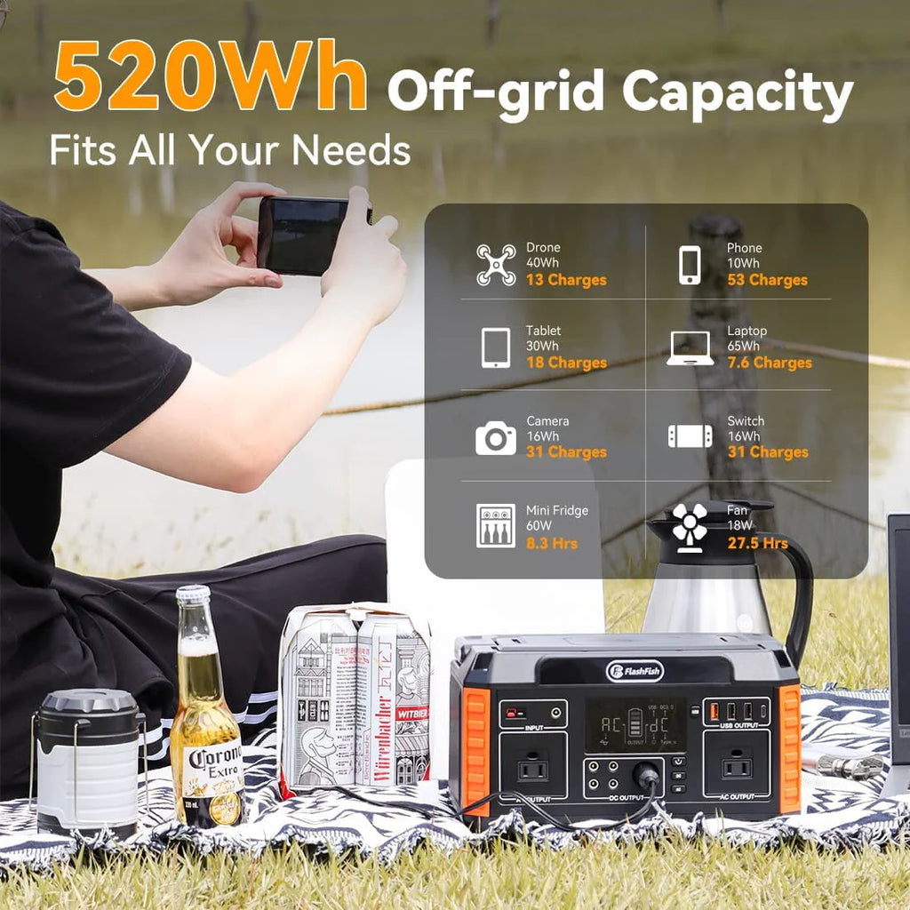 560W Portable Power Station, 520Wh/140400mAh Solar Generator D822