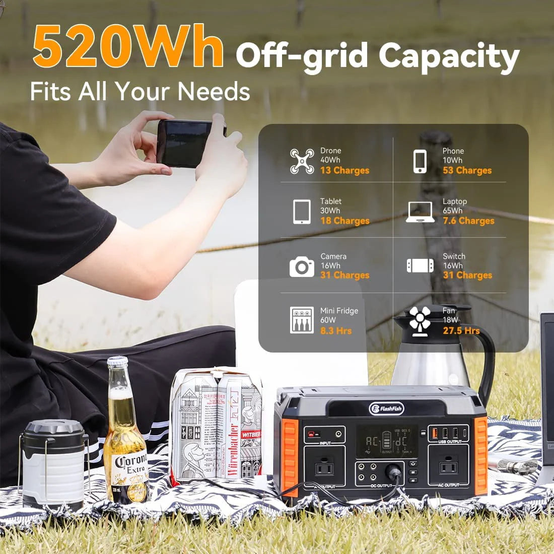 560W Portable Power Station, 520Wh/140400mAh Solar Generator D822