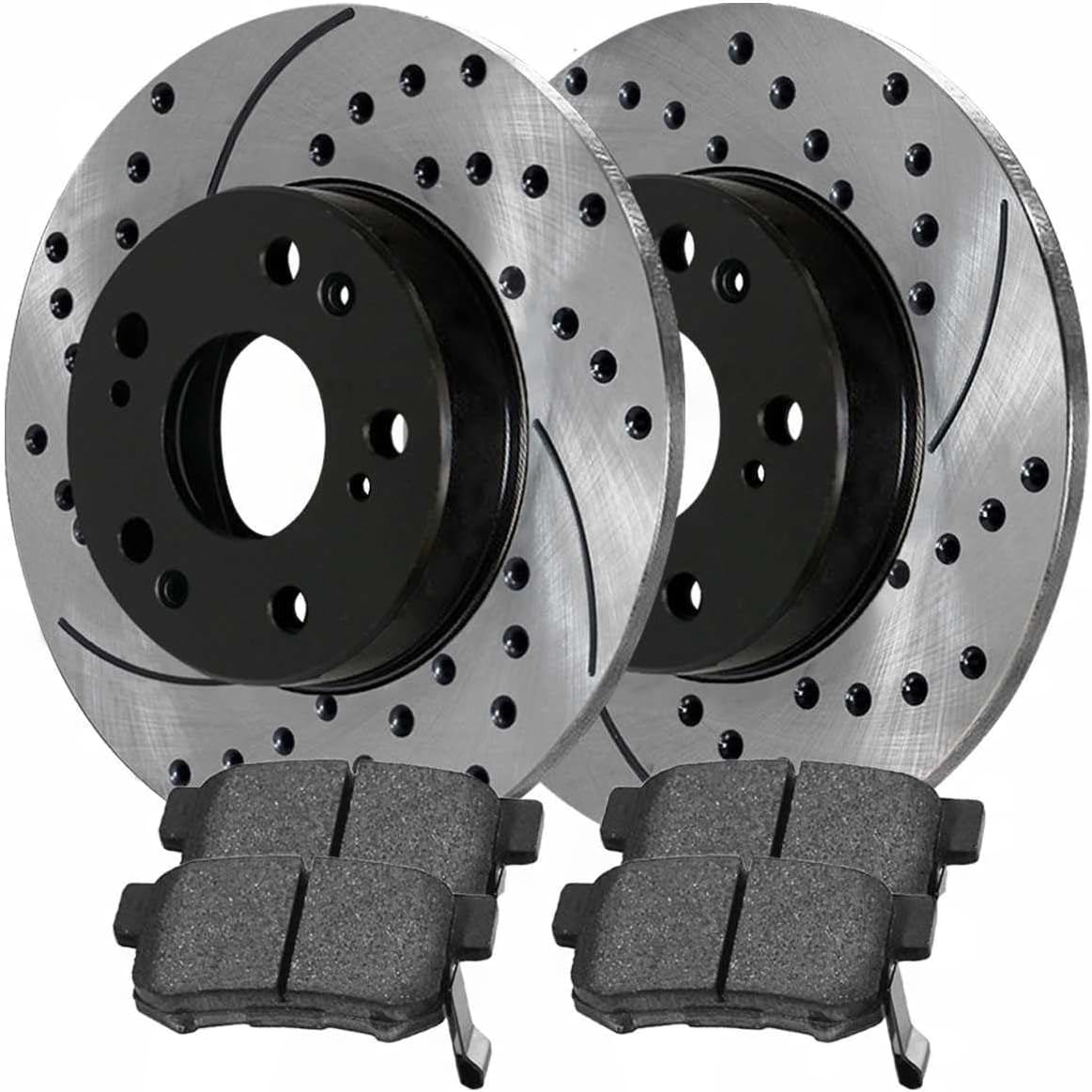 8pcs Ceramic Brake Pad Sets 4pcs Drilled and Slotted Rotors Kit Black W389330