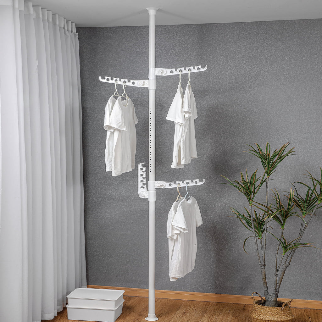 Black Adjustable Floor to Ceiling Tension Clothes Drying Rack A630239