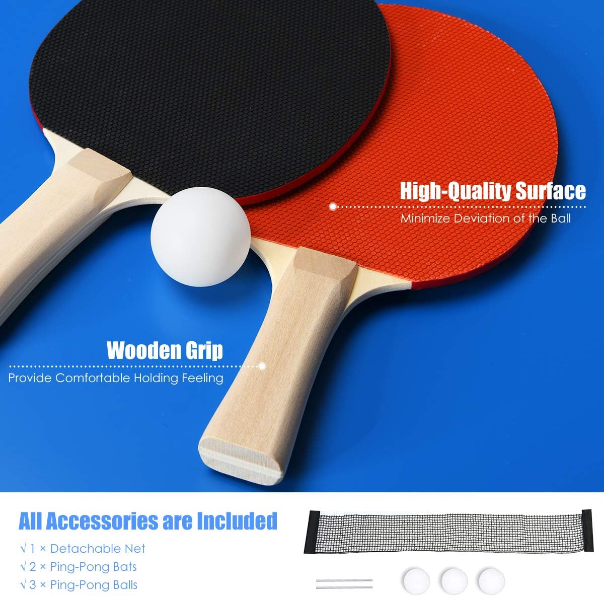 Foldable Ping Pong Table with Net, 2 Paddles and Ping Pong Balls R7910