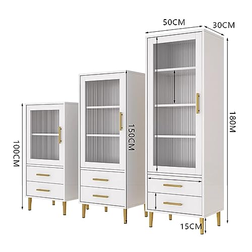 White Tall Corner Cabinet with Glass Doors and 2 Drawer R753443