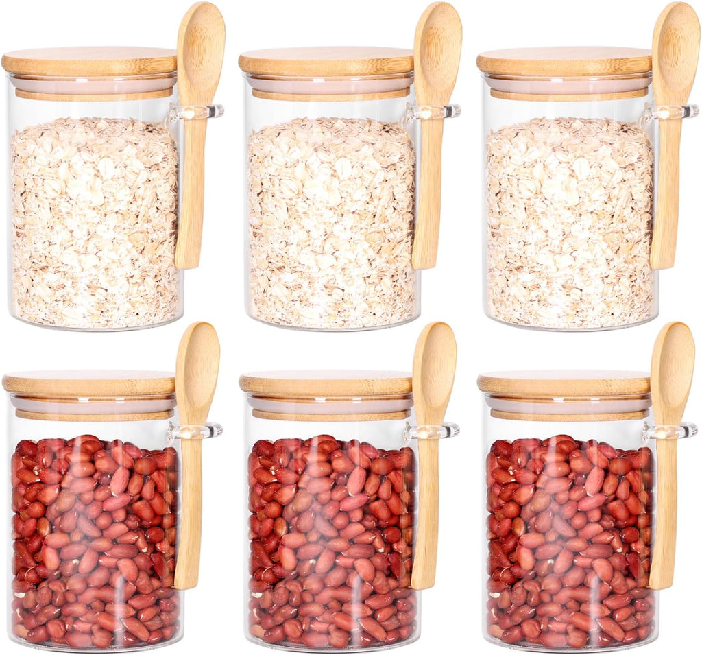 17 OZ Glass Containers with Bamboo Lids and Wooden Spoons (6 Pack) N4891