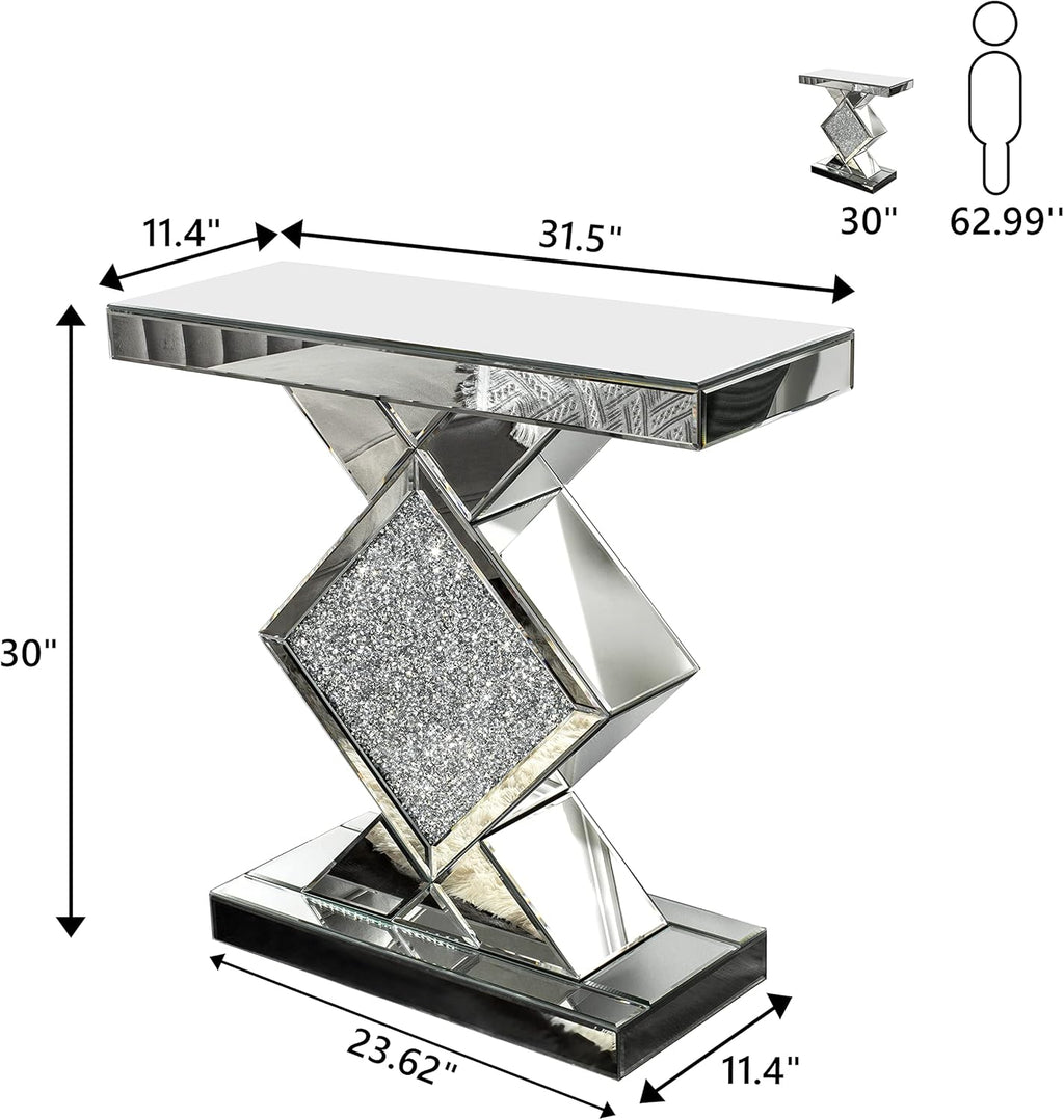 Mirrored Console Table, Silver, 31.5'' Long Accent Narrow Table O5463