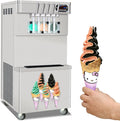 3+2 mixed Flavors Soft Serve Ice Cream Maker, 5 Flavors Ice Cream Machine with Full Transparent Discharge Door & 5 Different Shapes of Mold & Upper Tank Refrigerated N94783