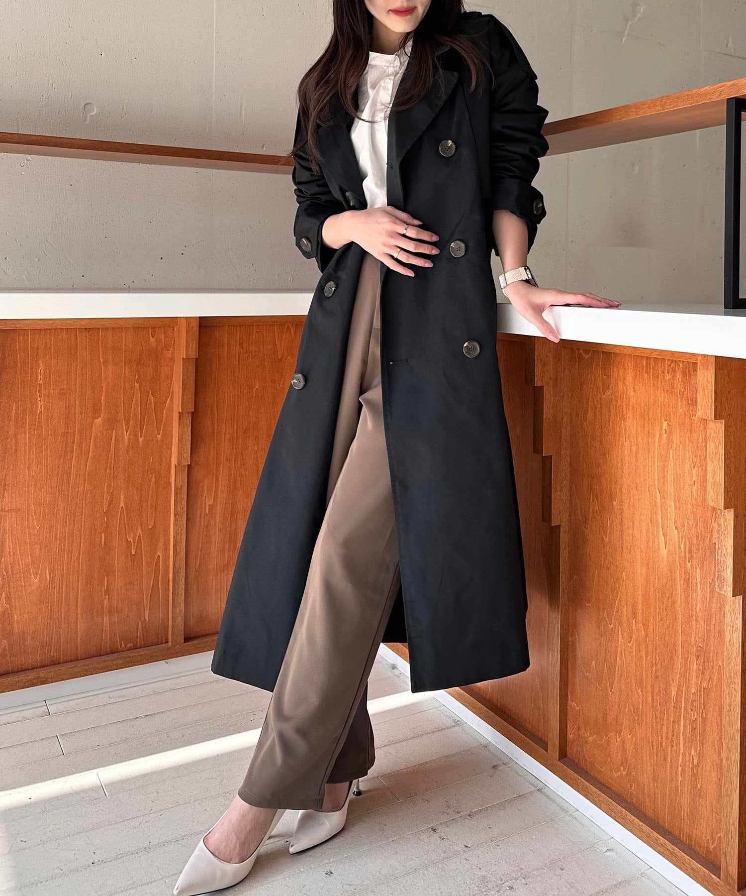 Oversized Double-Breasted Long Trench Coat X143