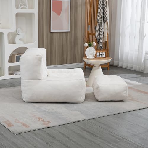 Blue Fluffy Bean Bag Chair with Memory Foam and Ottoman I691