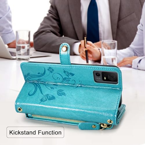 Floral Dark Purple Leather Flip Cover Phone Case with Card Holder Zipper Wrist Strap Q6328